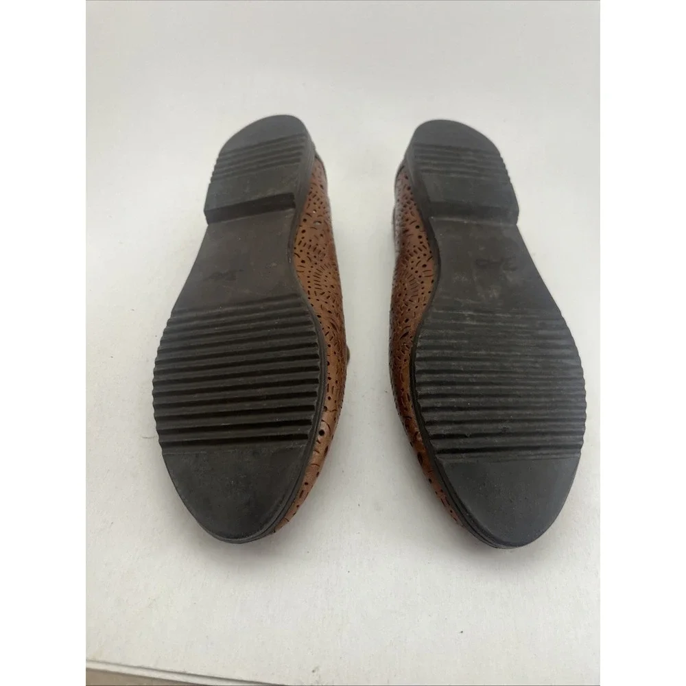 Vtg Leather Craft By Fashion Tradition Tan Cut Out Leather Shoes Sz 8.5 Womens